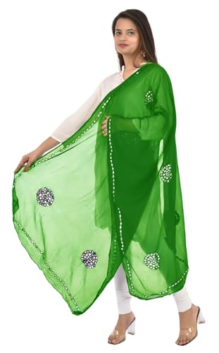 Image of YOUTHQUAKE Plastic Mirror Work Embroidered Chiffon Dupatta for Women & Girls