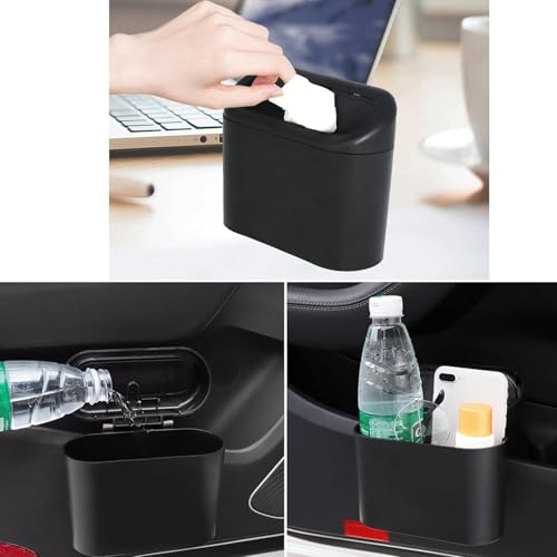Image of TAZLYN Plastic Car Accessories - Press-Top Dustbin, Car Trash Can Holder, Hanging Automotive Garbage Bin For Auto Cars, Home, Office - Mini Car Dustbin, Trash Container, (Black Pack For 1)