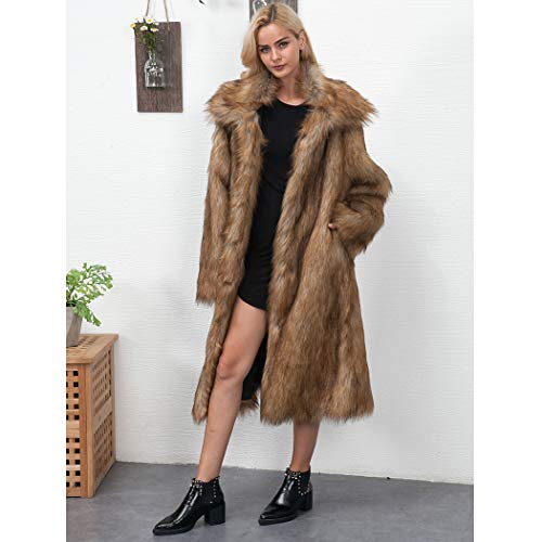 Romanticdesign Women's Long Lapel Faux Fur Jacket Shaggy Coat Warm Outerwear Cardigan Brown Us 4 #TOP2