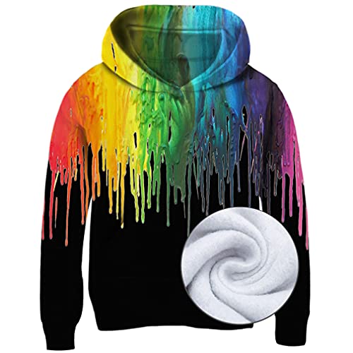 Funnycokid Boys Hoodies Size 8-10 Kids Rainbow Sweatshirts Unisex Novelty Paint Melting Drip Hooded Colorful Inks Girls Cool 3D Print Pullover Casual Fleece Top With Pockets 8-10 Years #TOP8