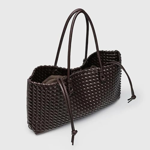 Image of Woven Leather Tote Bag For Women Crossbody Shoulder Bag Large Hobo Handbags Vegan Female Bag Vegetable Basket