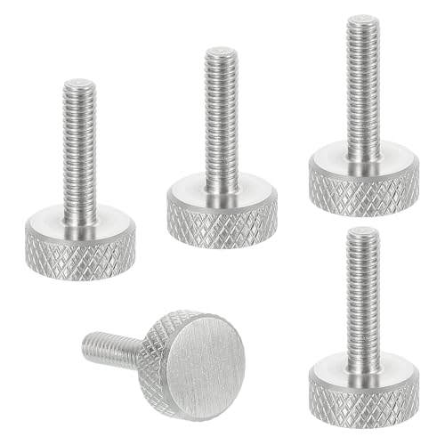 Image of sourcing map M4x16mm Knurled Thumb Screws, 304 Stainless Steel Flat Head Thumb Screws Metric Diamond Knurled Head Bolts Grip Knobs Hand Tighten Thread Fasteners, 12mm Dia. 5 Pcs