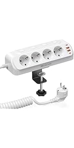 HITRENDS Tischsteckdose Mit USB-C - 10-in-1 Ecksteckdose Mit Überspannungsschutz