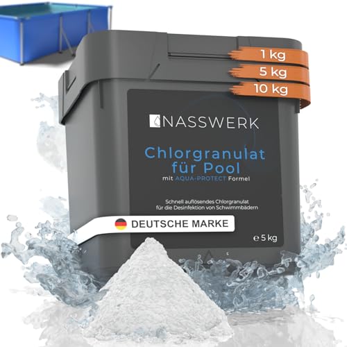 NASSWERK Chlorgranulat für Pool 5kg | Hocheffektives Schnellchlorgranulat für Pool & Whirlpool | Chlor Granulat zur Schockchlorung & Stoßchlorung | Chlor Granulat Pool 5 kg | Poolpflege Desinfektion