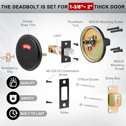 Tandefio 2 Pcs Commercial Vacant Occupied Bathroom Lock Deadbolt, Black by Tandefio - Used condition - Image 3