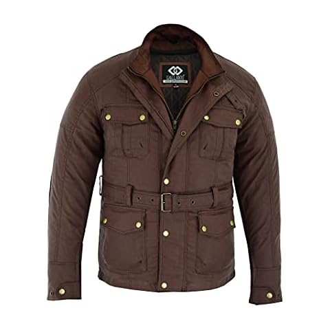 Gallanto Brown Wax Cotton Armoured Motorcycle Motorbike Long Jacket Waterproof Waxed (M) Cover