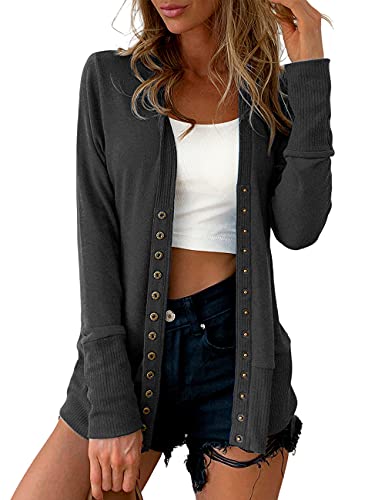 Traleubie Women's Long Sleeve V-Neck Button Down Knit Open Front Cardigan Sweater