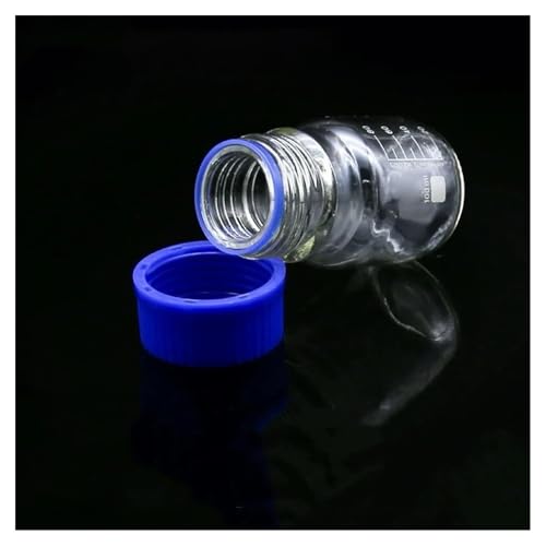Flacon de stockage 100ml en verre de précision avec bouchon bleu étanche pour solvant pur