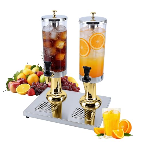 Image of VAKUKK 2-Gallon Drink Dispenser with Stainless Steel Drip Tray - Party Beverage Juice Lemonade Iced Tea Water Dispenser for Church Events, Catering, Family Gatherings & Outdoor (GOLD)