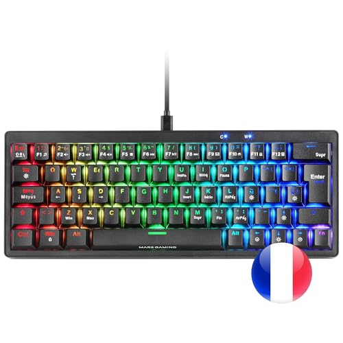 MARSGAMING MKMINIPRO, Tastiera Meccanica Ultra-Compatta 60%, Switch Meccanici Hot-Swappable, Illuminazione RGB Chroma, Tastiera Gaming Antighosting, Multipiattaforma, Interruttore Blu, Francese, Nero - Tastiera gaming - Immagine 5