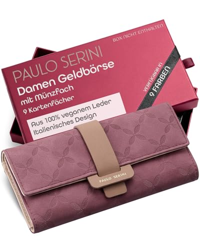 PAULO SERINI® Geldbörse Damen - Portemonnaie Damen 100% veganes Leder -...