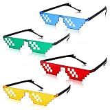 QINREN 4 Paare Pixel Sonnenbrille, Mosaik Brille MLG Brille Thug Life Brille Meme Brille Mehrfarbige Kunststoff Pixel SonnenbrillenGeeignet für Partyurlaub Dekoration Brille(Vierfarbig)