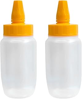 2pcs Empty Honey Jars Squeeze Bottles Plastic Honey Dispenser with Lids Refillable Condiment Container for Maple Syrup, Ketchup, Mustard, Salad Dressing
