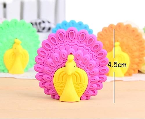 Image of AK Store (Pack of 4) 3D Cute Cartoon Shape Rubber Pencil Erasers, School Stationery for Kids, Boys Girls, Birthday Return Gifts (Peacock)