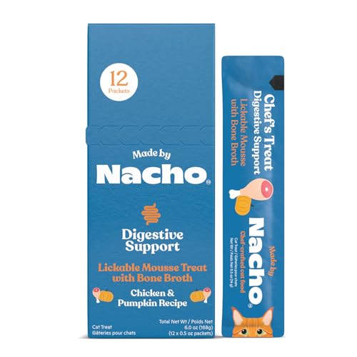 Made-by-Nacho-Digestive-Mousse-Sachets-Lickable-Cat-Treats-12-Count-with-Bone-Broth-05-oz-No-Grains-Corn-Wheat-or-Soy Made by Nacho Digestive Mousse Sachets, Lickable Cat Treats, 12 Count with Bone Broth, 0.5 oz, No Grains, Corn, Wheat or Soy - Image 1