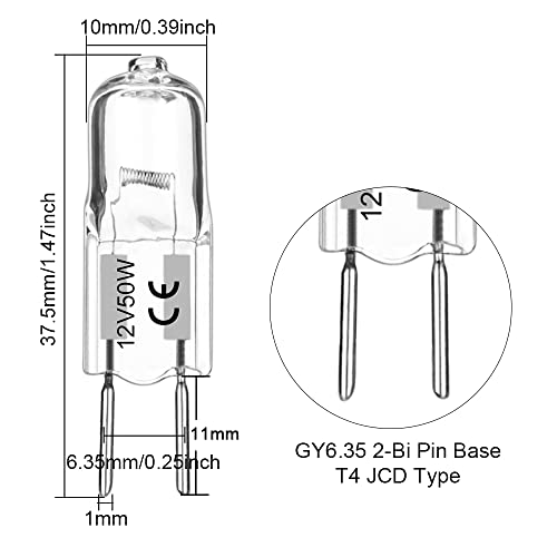 Haraqi 12 Pack Gy6.35 Halogen Bulbs Bi-Pin 12 Volt 50 Watt, Replacement T4 Tubular Jcd Type Bulbs For Ceiling Lights,Table Light,Cabinet Lights #TOP1