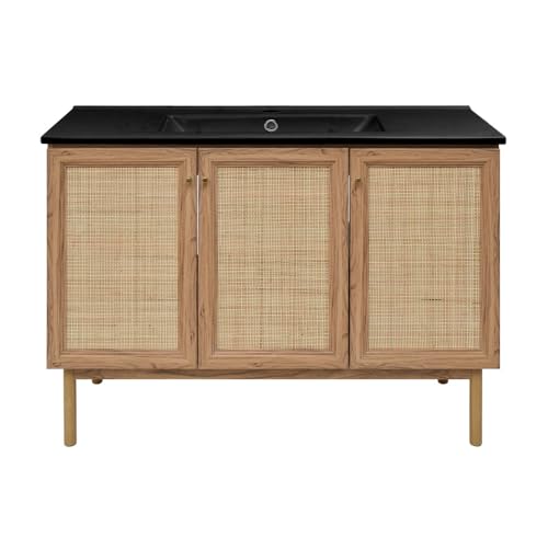 Image of Swiss Madison Classe 48 in. Brown Oak Bathroom Vanity with Black Ceramic Sink Top