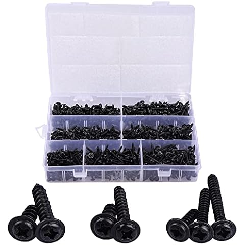 LordHardware 700pcs M3 M3.5 M4 Philips Round Head Self Tapping Zinc Plated Screws Woodworking Screws Fasteners Assortment, Black Cover