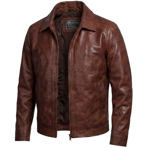 Mens Leather Jacket - Real Lambskin Classic Vintage Style Leather Jackets For Men Brown Leather Jacket for Mens