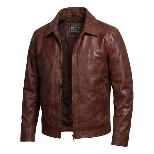 Mens Leather Jacket - Real Lambskin Classic Vintage Style Leather Jackets For Men Brown Leather Jacket for Mens (US, Alpha, XX-Large, Regular, Regular, Brown)