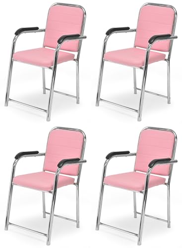 Image of GOYALSON Office Chair Visitor with arm Rest with Steel Frame and Cushioned seat Back Chair Without Wheels Chair (4, Pink, Heavy 1)