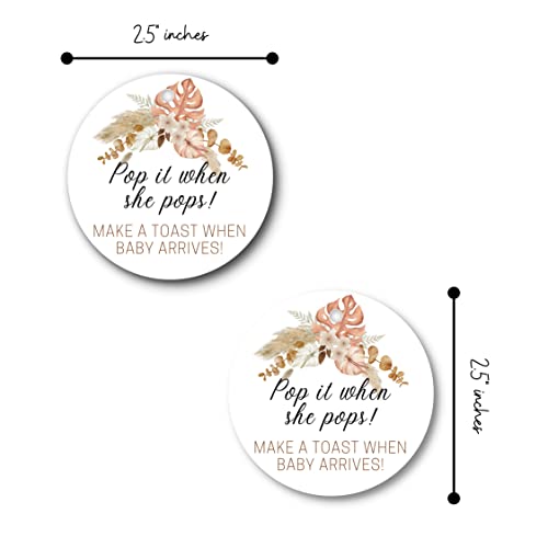 Pop It When She Pops Champagne | 30 Pack | 2.5\" Circle Tag With Pre-Cut Hole | Baby Shower Party Favor | Boho Flower Design