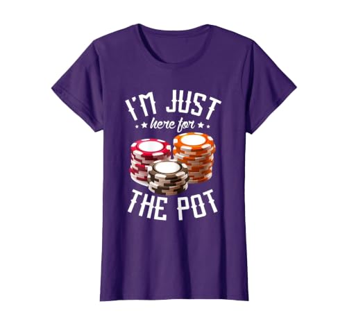 I'm just here for the Pot for Poker Player Casino Poker T-Shirt, Women, Purple, Large