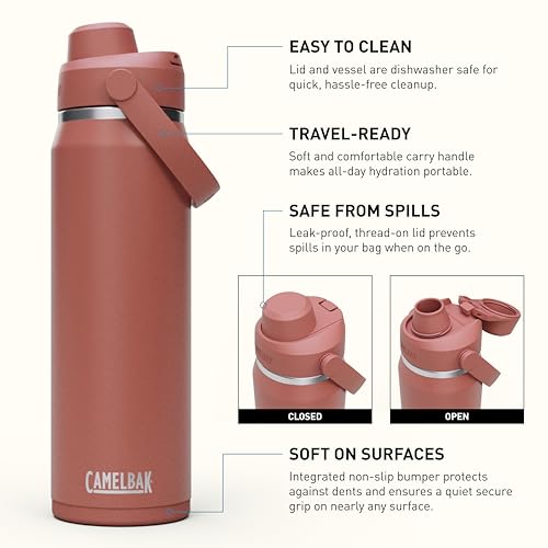 Image of CamelBak Thrive Chug Insulated Stainless Steel Water Bottle, Cold Retention with High Flow Lid for Everyday Hydration and Active Use, 25oz, Sierra Red