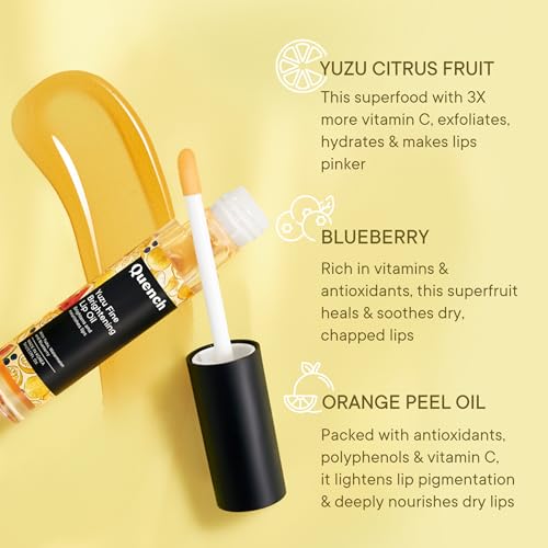 Image of QUENCH BOTANICS Quench Brightening Korean Lip Oil with Yuzu Vitamin C (Transparent) | Reduces Lip Pigmentation & Lightens Dark Lips | Non-Sticky, Non-Greasy Lip Balm | Made in Korea (5ml)