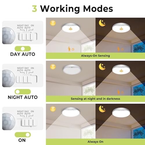 hepside 4 Pack Motion Sensor Ceiling Light Wired, 3000K/4000K/6500K LED Flush Mount Ceiling Light Fixture, 7Inch 15W Motion Sensor Light with Timer for Closet Stair Porch Hallway Pantry,White by hepside - Image 3
