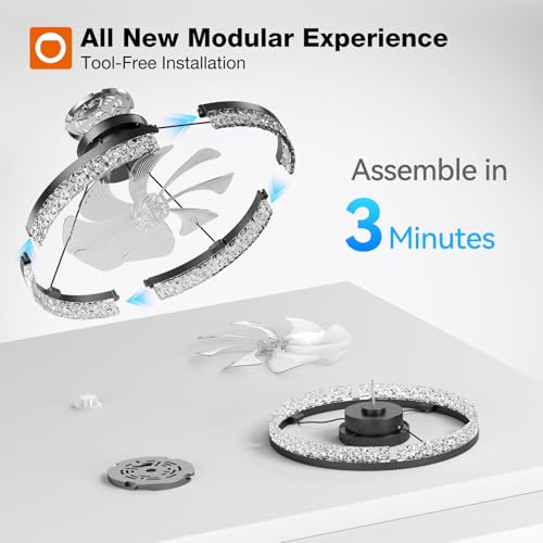 Image of addlon Ceiling Fans with Lights and Remote, 20'' Low Profile Ceiling Fans, 3000-6000K Dimmable Modern Flush Mount LED Fan Light, Fandelier Ceiling Fan for Bedroom, Kitchen, Living Room, Black