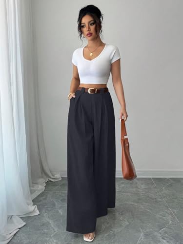 Image of Aahwan Solid High Waist Straight Korean Loose Pleated Wide Leg Trouser for Women's & Girl's