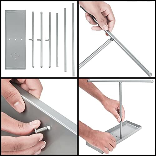 BELLE VOUS Silver Metal 3 Tier Jewellery Display Stand & Storage Base Tray Holder - Tree Tabletop Hanging Organiser - Hanger for Necklaces, Bracelets, Rings, Watches & Earrings