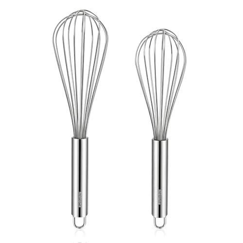NileHome Whisk, Stainless Steel Wisk Set 8" 10" Kitchen Whisk Wisking Tool Kitchen Wisk Wire Whisks for Cooking, Whisking, Blending, Beating, Stirring-…
