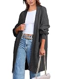 KIRUNDO Long Cardigans for Women Oversized Grey Chunky Open Front Sweater Jacket Faux Wool Cashmere Knit Winter Coat with Pockets(Dark Grey, Small)