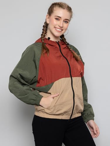 Image of CHKOKKO Womens Stylish Oversized Windcheater Jacket with Zip Closure Lightweight Sportswear for Running Travel Hiking Outdoor and Rainy Season Wear RustBegieOlive XXL