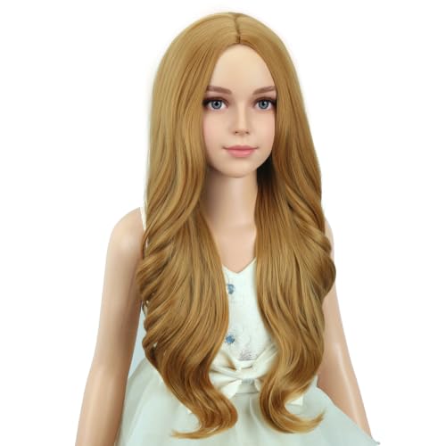 Image of PATTNIUM Kids Strawberry Blonde Wig Long Blonde Wavy Curly Wig for Girls Middle Part Wigs Synthetic Costume Halloween Cosplay Wigs
