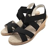 [神戸レタス] 軽量 ウェッジソール クロスゴムベルト ジュートサンダル レディース [I1296] LL ブラック