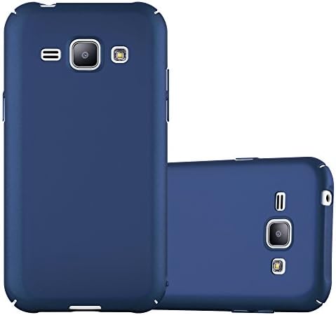 Cadorabo Case Compatible with Samsung Galaxy J1 2015 in Metal Blue - Shockproof and Scratch Resistent Plastic Hard Cover - Ultra Slim Protective Shell Bumper Back Skin