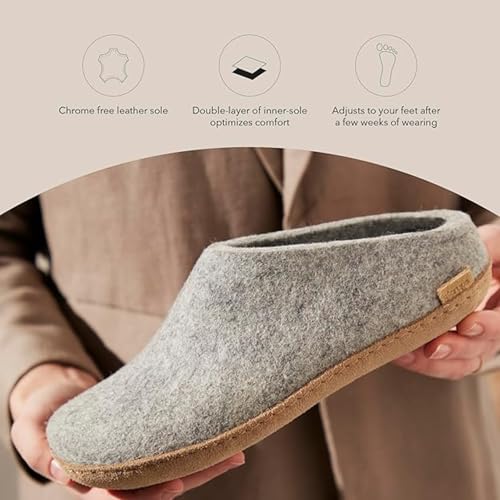Image of Glerups 100% quality wool mix Slipper with leather sole - Unisex Slip-on