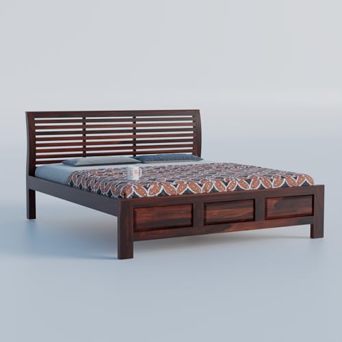 Image of Patti Head Sheesham Wood King Size Bed Without Storage (84x74 Inch) | Wooden Double Bed Cot for Bedroom Furniture | Modern Palang Design for Home & Hotels | Walnut Finish