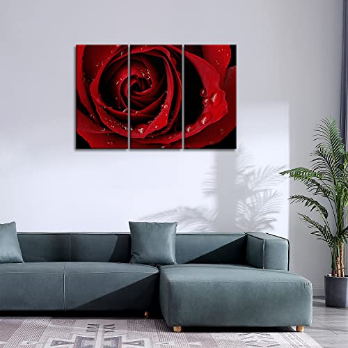 Canvas Print Wall Art Painting For Home Decor Front Red Rose Bright Fresh Color Rose Water Drops On The Petal Modern Giclee Stretched And Framed Artwork For Living Room #TOP2