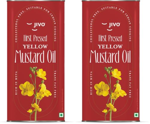 Image of JIVO First Pressed Yellow Mustard Oil 5L | Pili Sarson Oil for Cooking | Chemical-Free Edible Oil for Deep Frying & Roasting | Omega-3 PUFA, Tocopherols & Added Vitamins A & D for Diverse Cuisines-