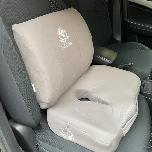 Image of MRRON Car Comfort Combo | Memory Foam Backrest & Wedge Seat Cushion Combo of 2 | Orthopedic Support for Back, Tailbone, Sciatica | Ergonomic Comfort for Car, Office| Posture Correction | Universal Fit