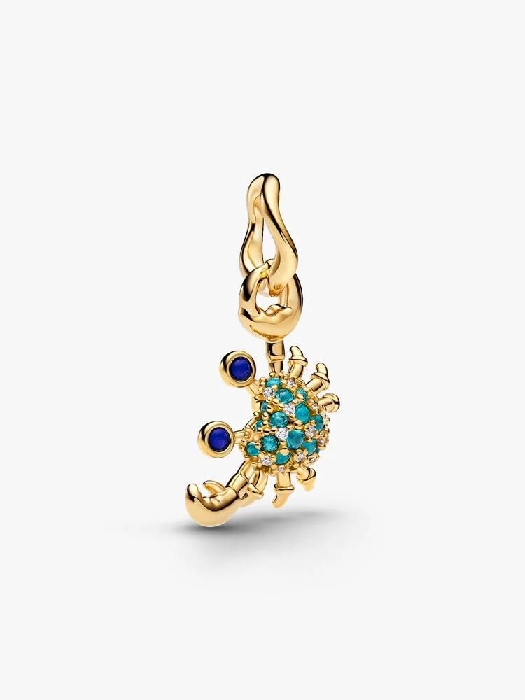 Crab 14k Dorato Placcato Oro con Finto lapislazzuli, Icy Green Crystal And Clear Cubic Zirconia