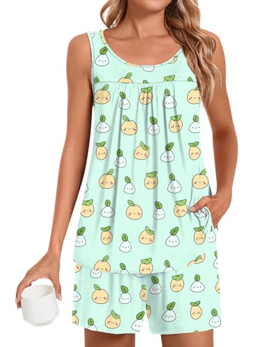 Image of POPYOUNG Pajama Set for Women Summer 2 Piece Lounge Shorts Sets Sleepwear | Womens Pajama Sets Cooling pijamas de mujer for Summer with Pockets Sleeveless Nightwear Outfits Pjs Shorts Set