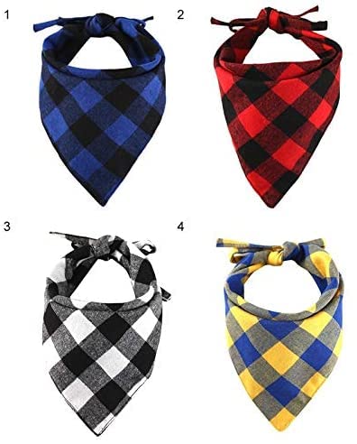 CHUKCHI Bandana dla psa w kratę, 4-pak - regulowane chusteczki dla psów, szalik, zmywalny, w kratę, trójkątna, dwustronna, bawełniana bandana z sznurkiem, odpowiednia dla małych, średnich i dużych