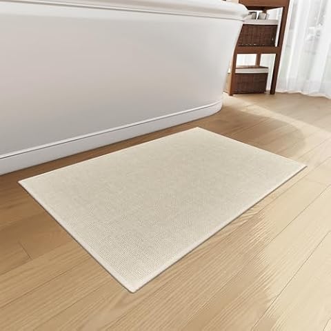 Mecko Bath Mat Rug, Rubber Non-Slip Quick Dry Absorbent Thin Bathroom Rugs Fit Under Door Bathroom Floor Mats-Shower Rugs for in Front of Bathtub, Sink, Shower Room(Oatmeal,16"x24") Cover