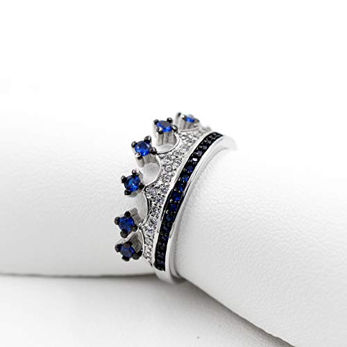 Platinum Plated Black White CZ Princess Crown Tiara Ring Wedding Promise Jewelry for Women Y9834