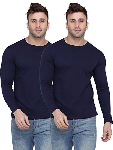 Image of Self Design Men Full Sleeve Round Neck Multicolor T-Shirt (Pack of 2)